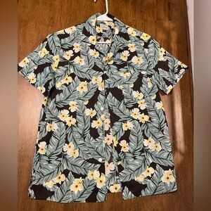 J Crew Floral Print Men's Shirt - Black and Green